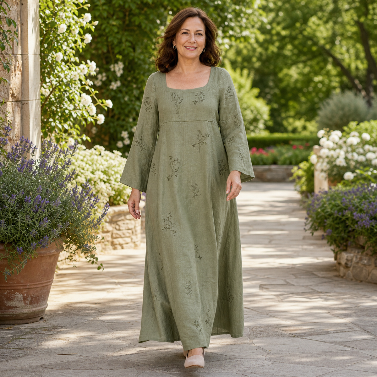 Women's Embroidered Square Neck Maxi Dress