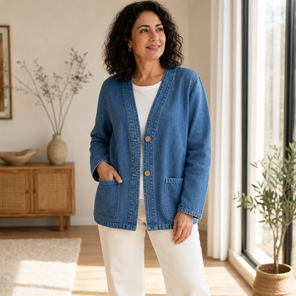 Women's Relaxed Denim-Look Button Cardigan Jacket