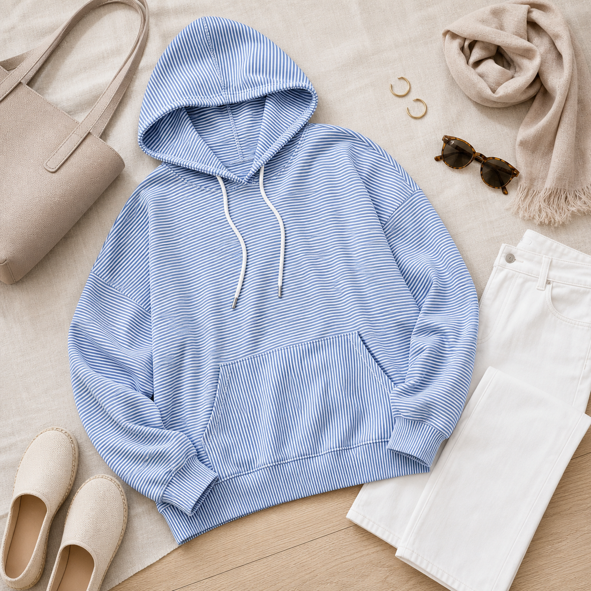 Women's Oversized Striped Hooded Pullover Sweatshirt