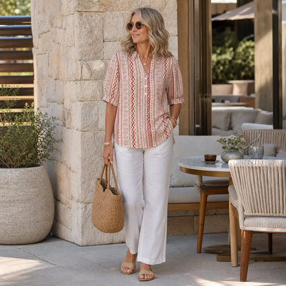 Women's Geometric Print Button-Front Blouse