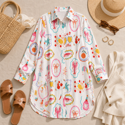 Women's Printed Long Sleeve Shirt Dress
