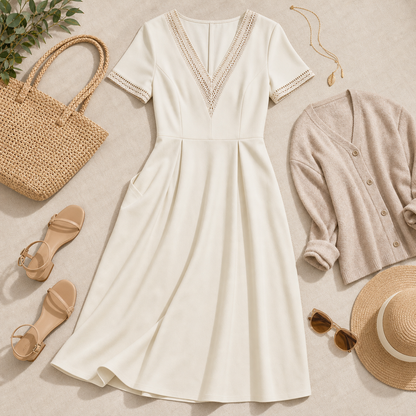 Women's Lace-Trim V-Neck Midi Dress