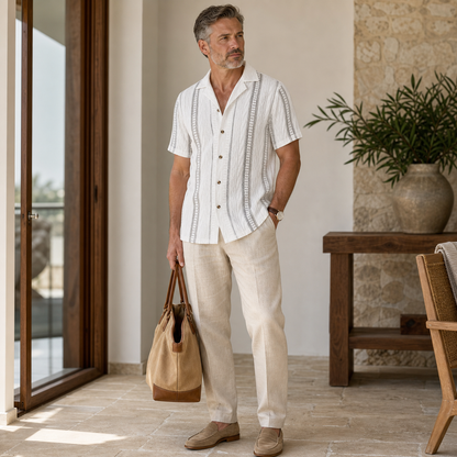 Men's Textured Short Sleeve Button-Up Shirt
