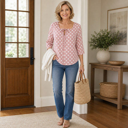 Women's Polka Dot Tie-Front Blouse