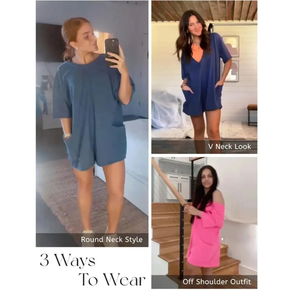 💝Women Casual Oversized Athletic Short Sleeve Romper Deep Pocket Loungewear