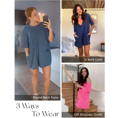 💝Women Casual Oversized Athletic Short Sleeve Romper Deep Pocket Loungewear
