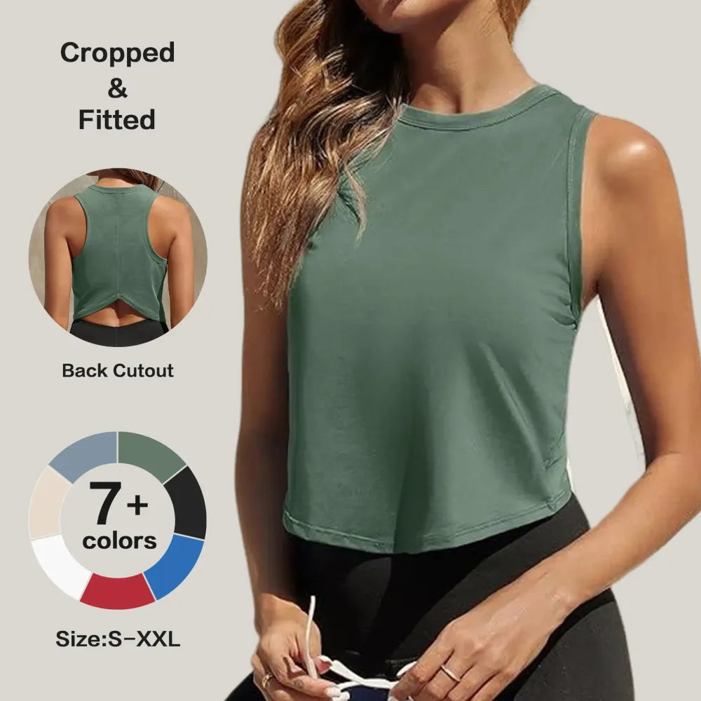 ❤️Women's Workout Cropped Tank Tops Racerback Sleeveless Crewneck Running Yoga Active Shirts
