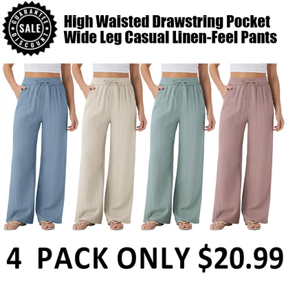 ⏰Clearance Sale⚡16 Pack only $38⚡High Waisted Drawstring Pocket Wide Leg Casual Linen-Feel Pants16 Pack for $38⚡High Waisted Drawstring Pocket Wide Leg Casual Linen-Feel Pants