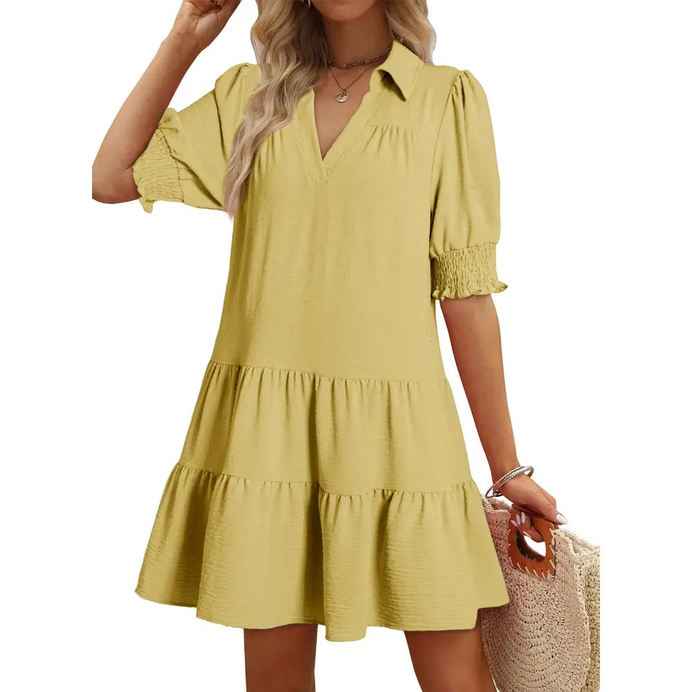 Dokotoo Women's Pleated Midi Summer Dress - V Neck