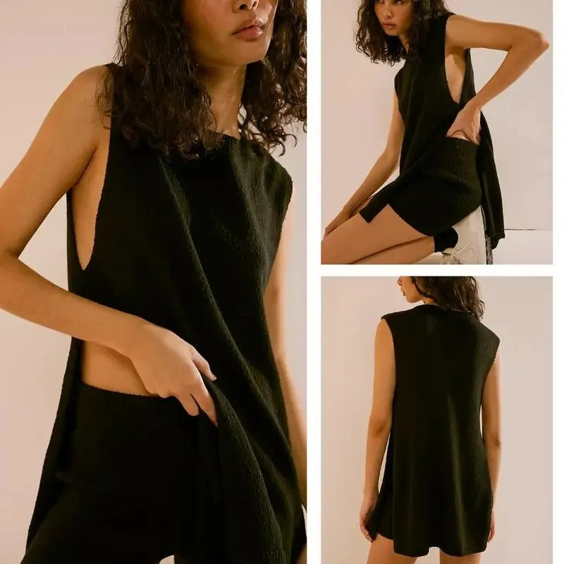 Sleeveless Sweater & Shorts Set for Women