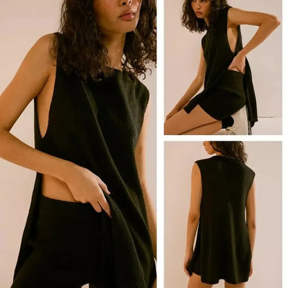 Sleeveless Sweater & Shorts Set for Women