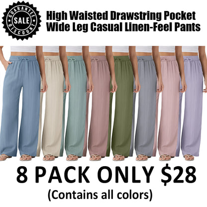 ⏰Clearance Sale⚡16 Pack only $38⚡High Waisted Drawstring Pocket Wide Leg Casual Linen-Feel Pants16 Pack for $38⚡High Waisted Drawstring Pocket Wide Leg Casual Linen-Feel Pants