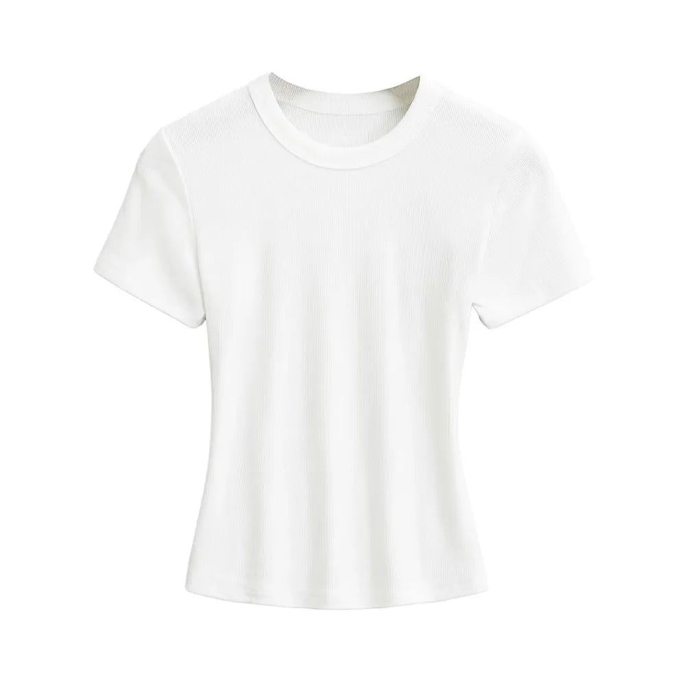 Women's Slim Fit Ribbed Knit T-Shirt – Soft Short Sleeve Basic Tee
