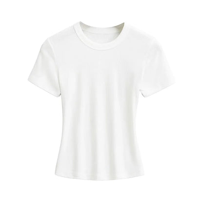 Women's Slim Fit Ribbed Knit T-Shirt – Soft Short Sleeve Basic Tee