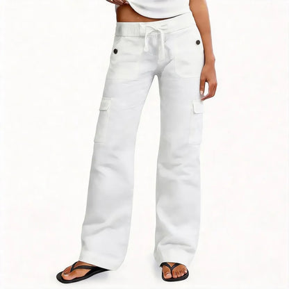 ⚡FINAL SALE⚡ Women's Wide Leg Cargo Pants - Stretchy Waist Casual Workwear with Contrast Stitching