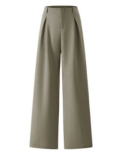 Women’s Pleated Wide Leg Pants with Pockets – Elegant High Waist Office Trousers