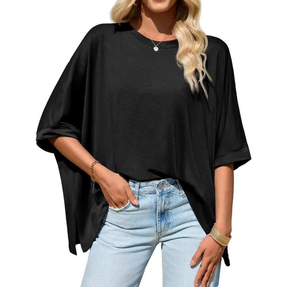 Women's Oversized Batwing Short Sleeve Tops