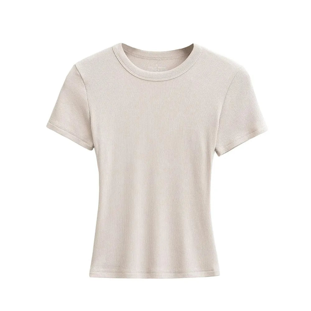 Women's Slim Fit Ribbed Knit T-Shirt – Soft Short Sleeve Basic Tee