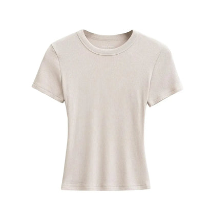 Women's Slim Fit Ribbed Knit T-Shirt – Soft Short Sleeve Basic Tee