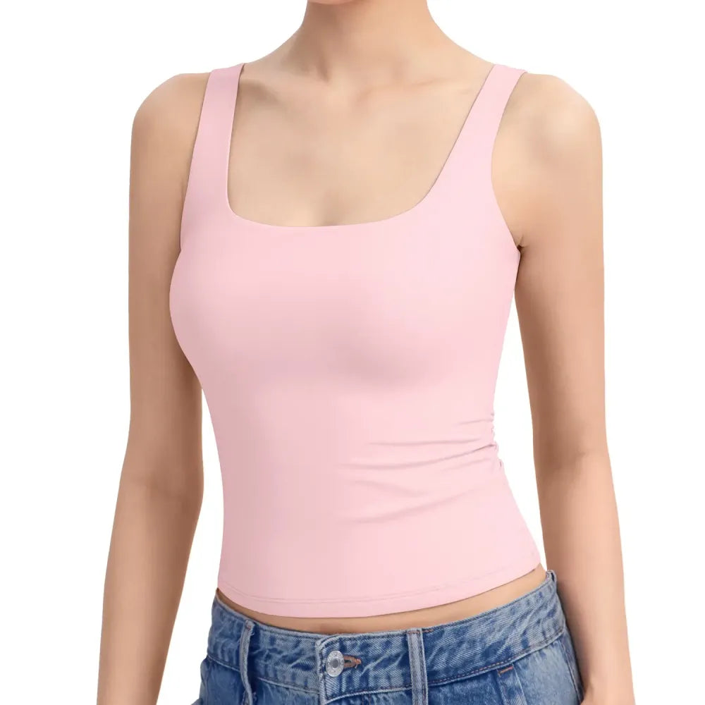 Women Square Neck Double Lined Sleeveless Tank Top Minimalist Casual Basic Tops