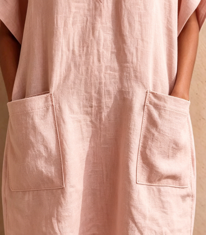 Pack & Save 8-Pack Women's Linen-Feel V-Neck Pocket Mini Dresses, Relaxed Batwing Sleeve Casual Fit
