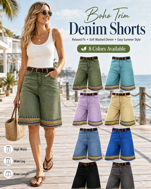 🔥🔥Women’s Printed Hem Denim Bermuda Shorts