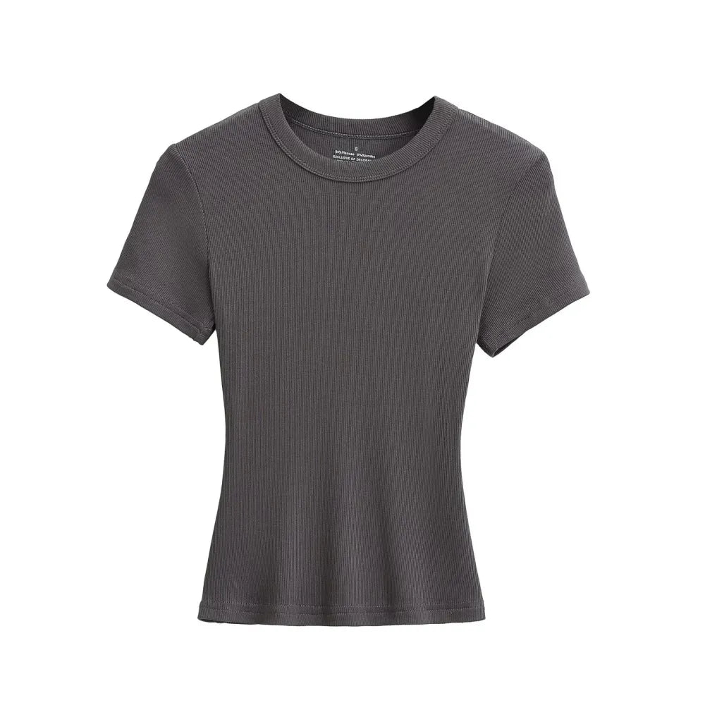 Women's Slim Fit Ribbed Knit T-Shirt – Soft Short Sleeve Basic Tee