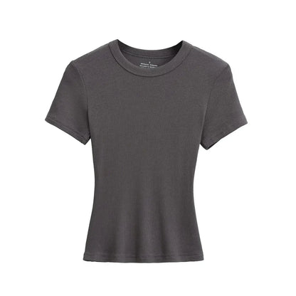 Women's Slim Fit Ribbed Knit T-Shirt – Soft Short Sleeve Basic Tee