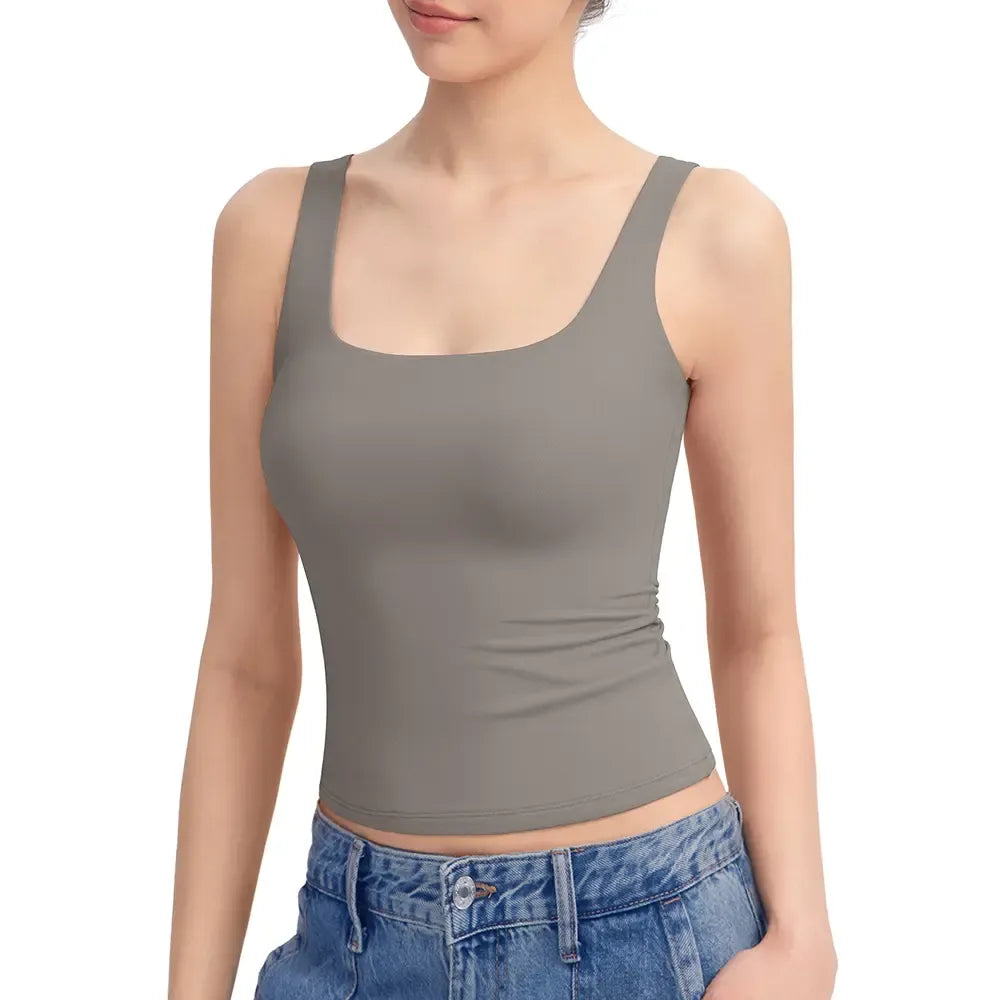 Women Square Neck Double Lined Sleeveless Tank Top Minimalist Casual Basic Tops