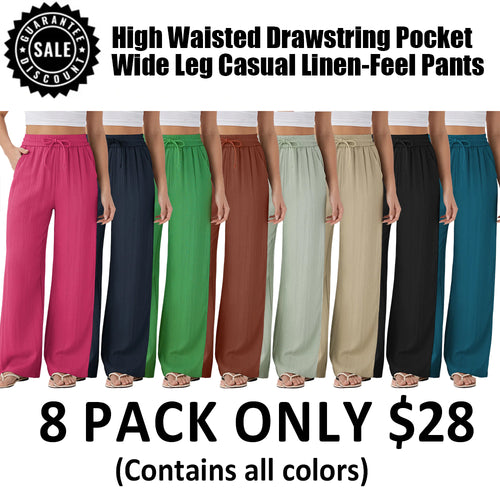 ⏰Clearance Sale⚡16 Pack only $38⚡High Waisted Drawstring Pocket Wide Leg Casual Linen-Feel Pants16 Pack for $38⚡High Waisted Drawstring Pocket Wide Leg Casual Linen-Feel Pants