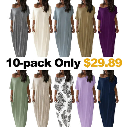 ⚡FINAL SALE⚡ Women's Casual Off-Shoulder Maxi Dress with Pockets
