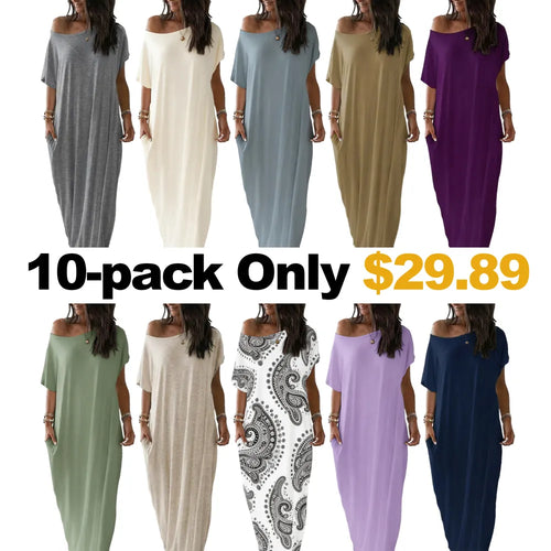 ⚡FINAL SALE⚡ Women's Casual Off-Shoulder Maxi Dress with Pockets