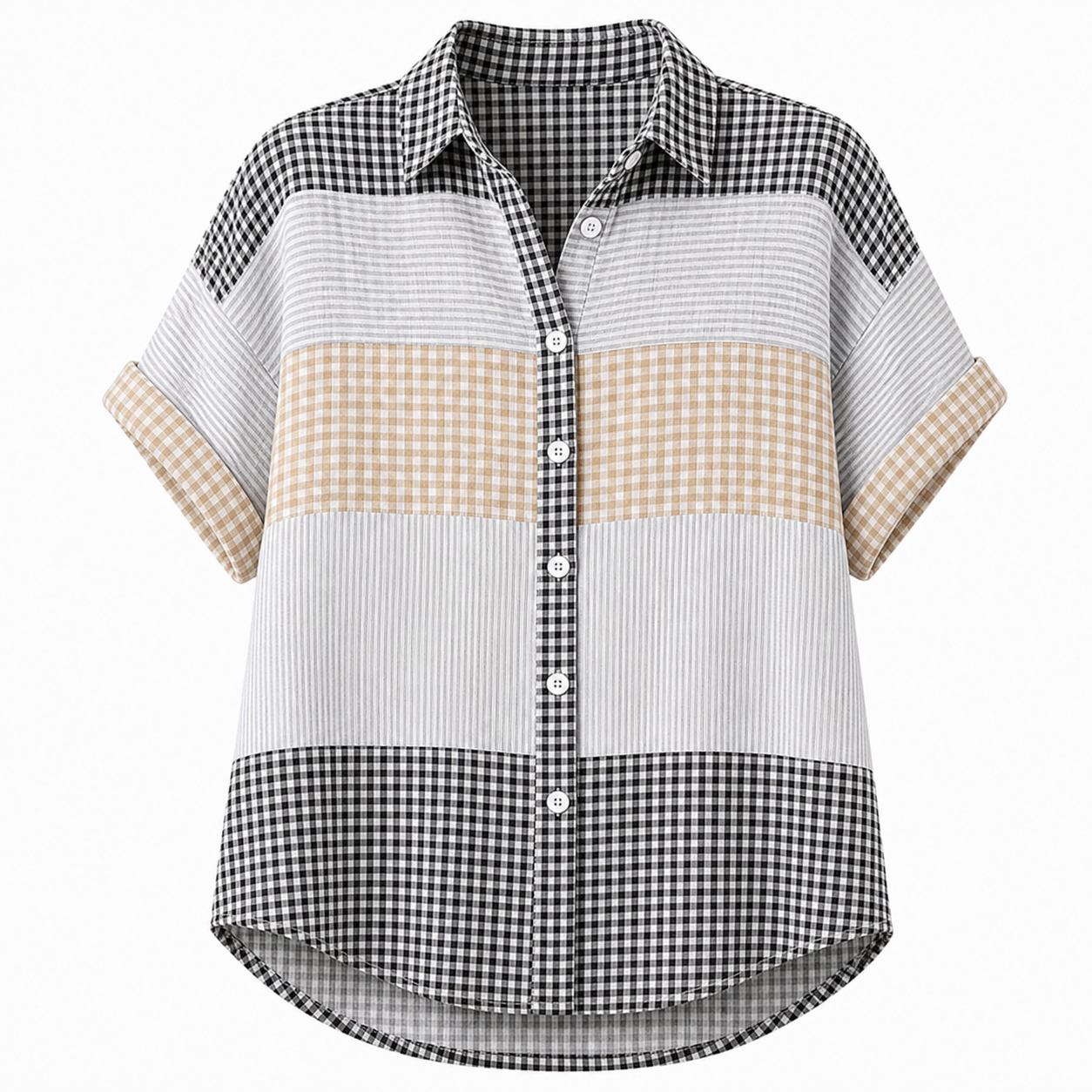 🔥CLEARANCE SALE🔥 Women's Patchwork Gingham Button-Up Shirt