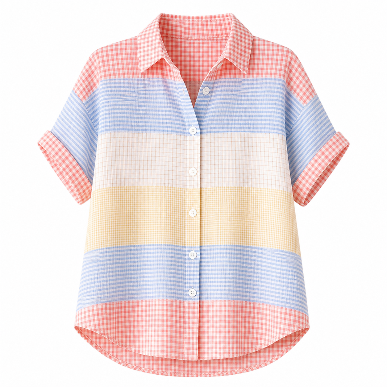 🔥CLEARANCE SALE🔥 Women's Patchwork Gingham Button-Up Shirt