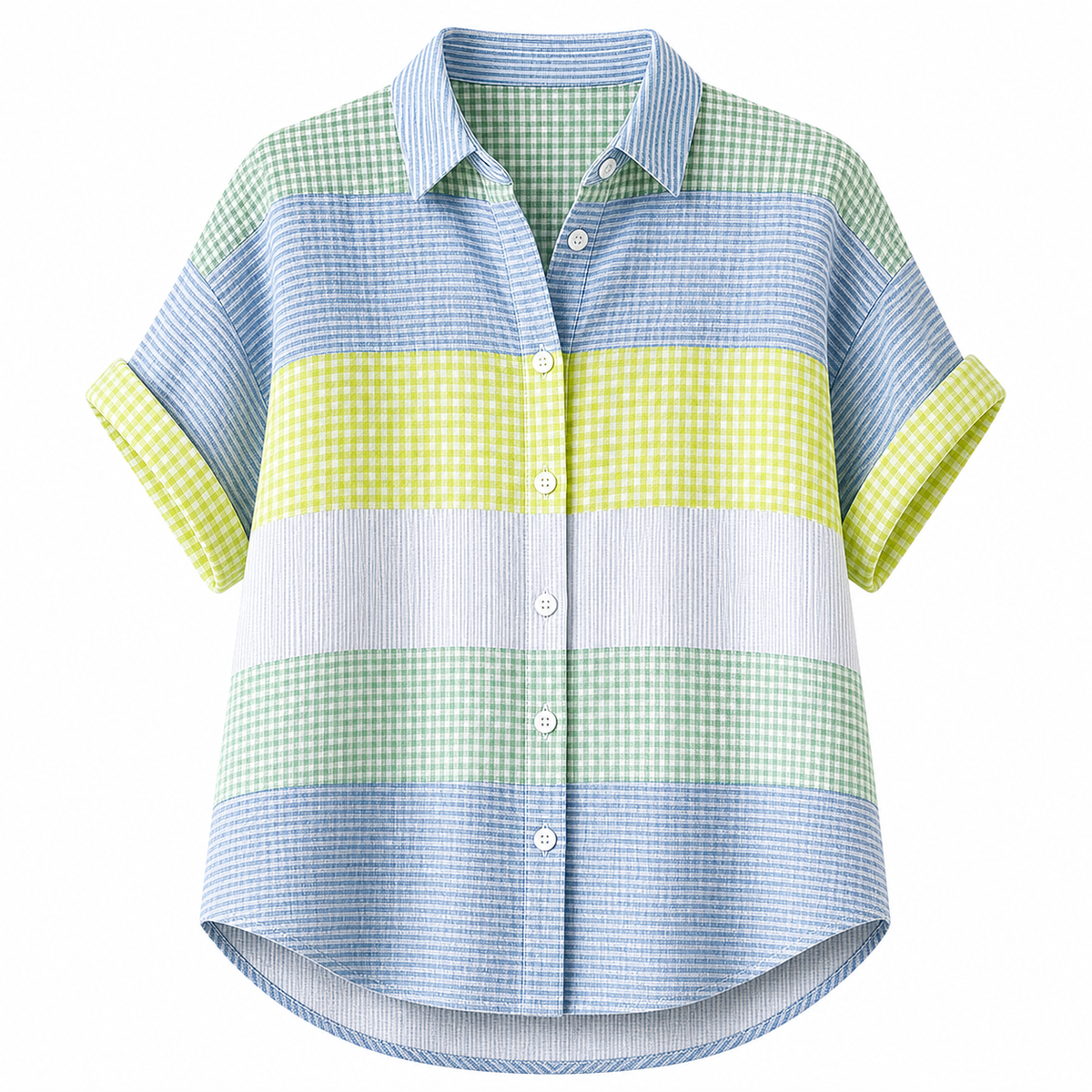 🔥CLEARANCE SALE🔥 Women's Patchwork Gingham Button-Up Shirt
