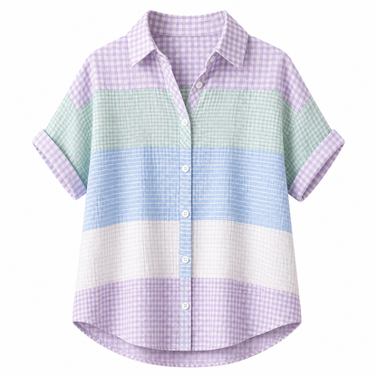 🔥CLEARANCE SALE🔥 Women's Patchwork Gingham Button-Up Shirt