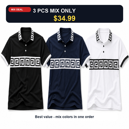 🔥SUMMER FINAL SALE - 9 pack only $49.99🔥Women’s Greek Key Contrast Polo Shirt