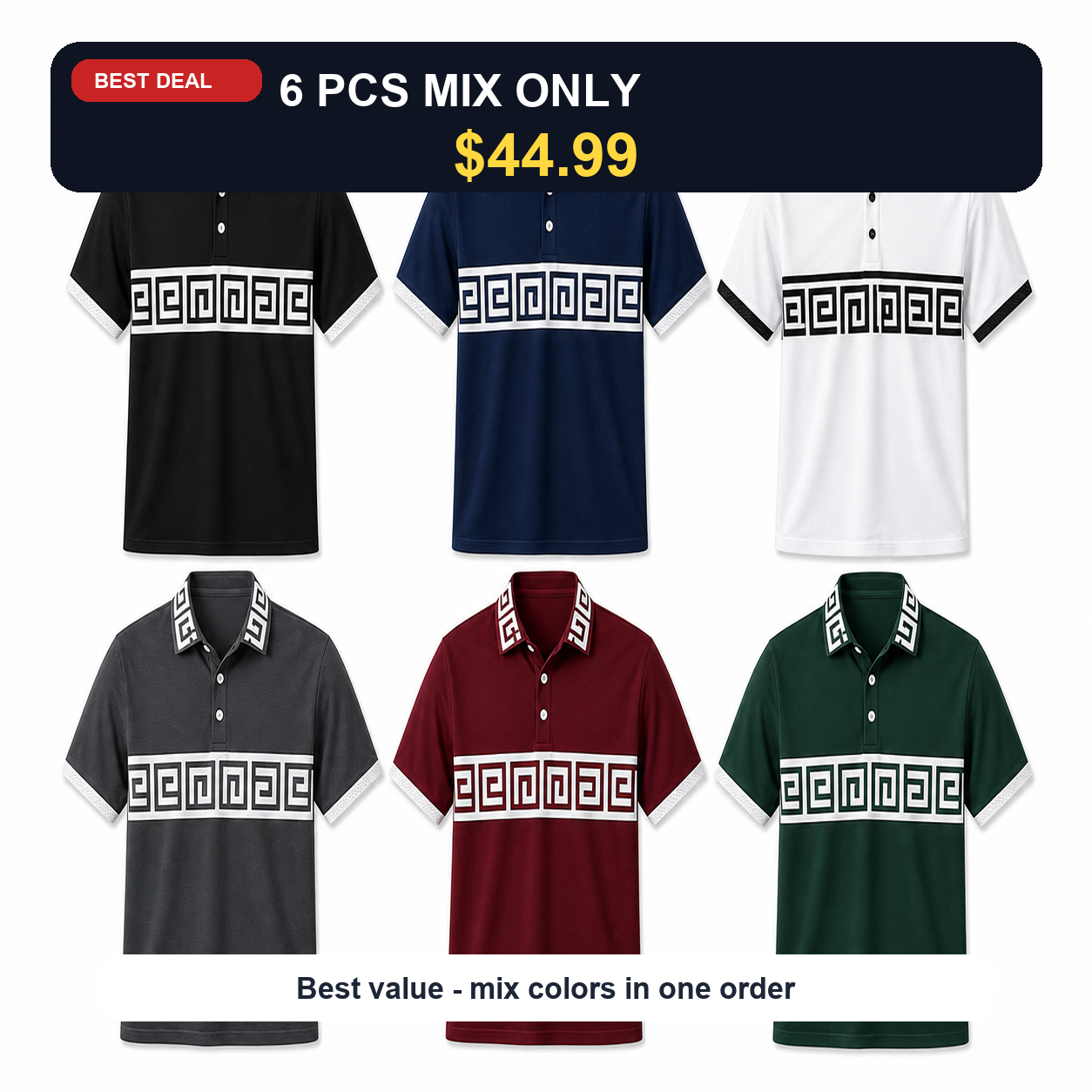 🔥SUMMER FINAL SALE - 9 pack only $49.99🔥Women’s Greek Key Contrast Polo Shirt