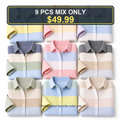 🔥CLEARANCE SALE🔥 Women's Patchwork Gingham Button-Up Shirt