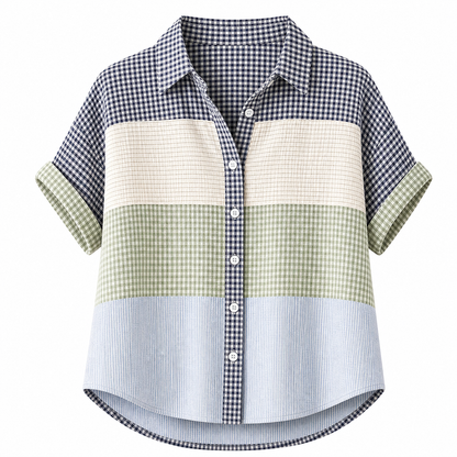 🔥CLEARANCE SALE🔥 Women's Patchwork Gingham Button-Up Shirt