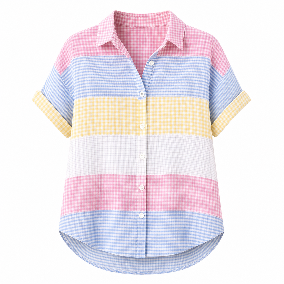 🔥CLEARANCE SALE🔥 Women's Patchwork Gingham Button-Up Shirt