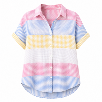 🔥CLEARANCE SALE🔥 Women's Patchwork Gingham Button-Up Shirt