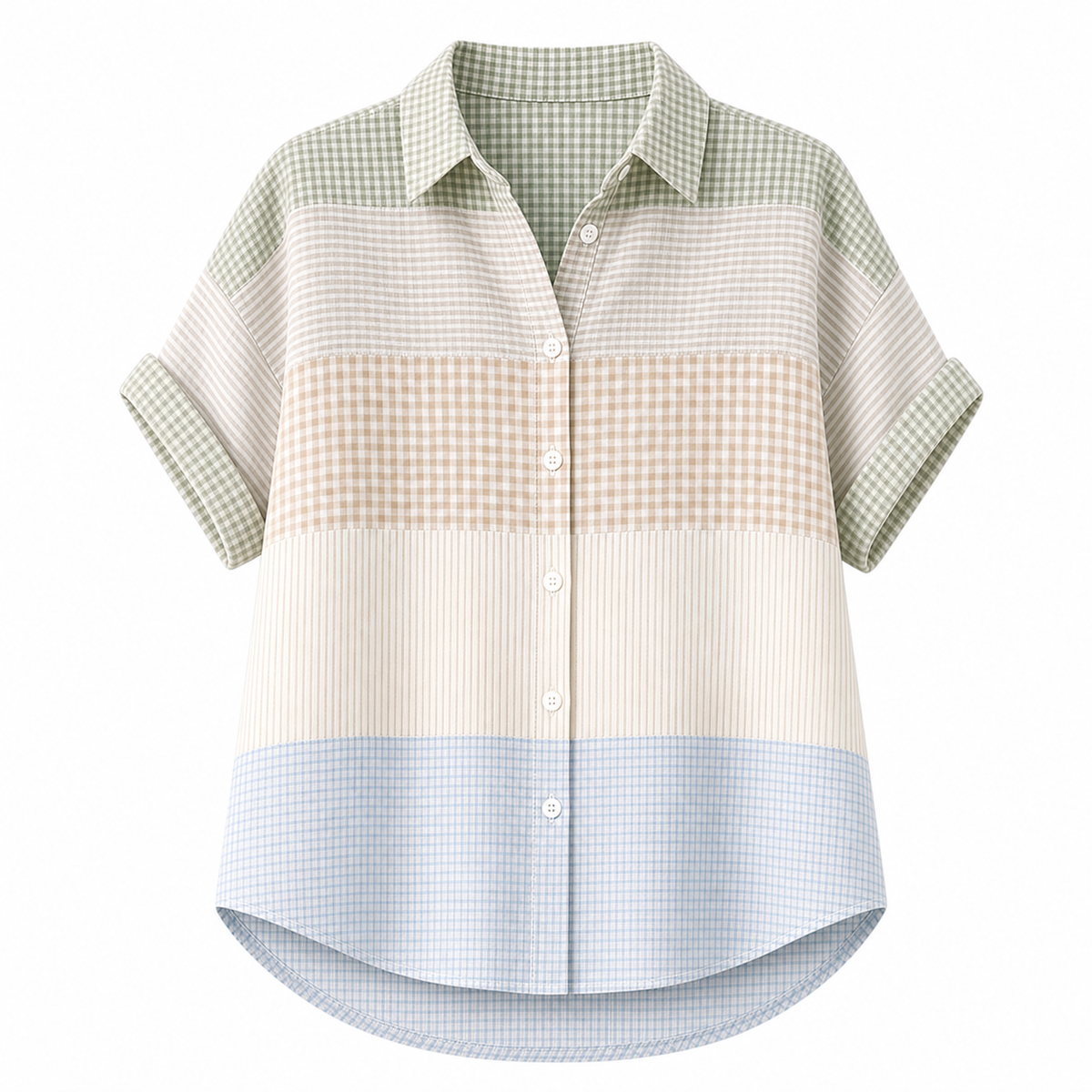 🔥CLEARANCE SALE🔥 Women's Patchwork Gingham Button-Up Shirt