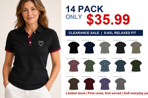 CLEARANCE SALE - Women's Contrast Trim Heart Polo Shirt - 14 Colors & Bundle Deals