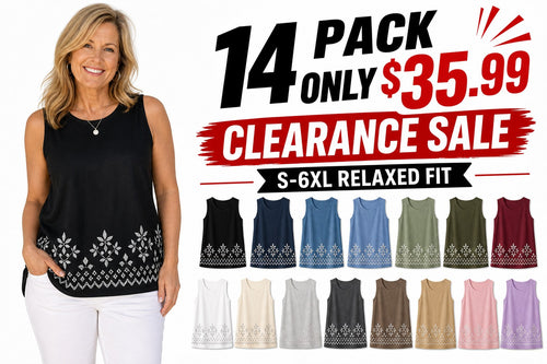 CLEARANCE SALE - Women's Embroidered Border Sleeveless Tank Top - 14 Colors & Bundle Deals