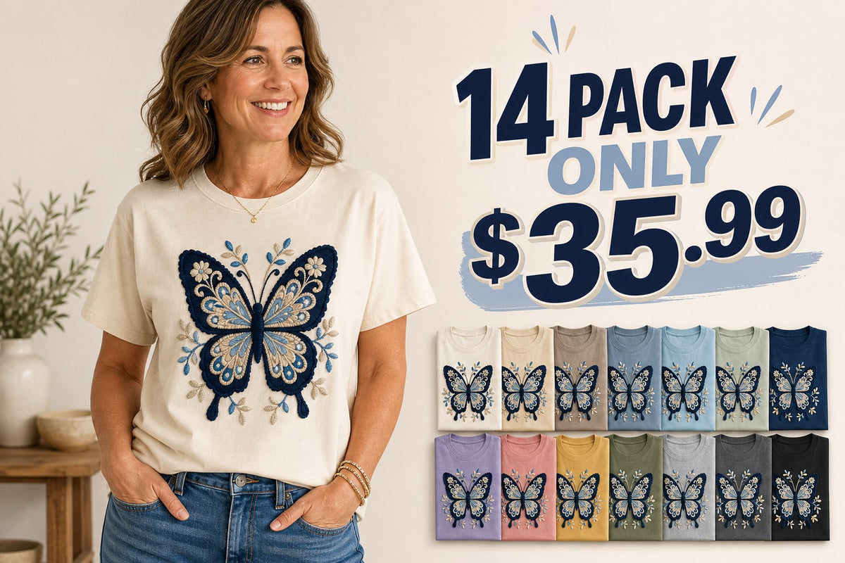 CLEARANCE SALE - Women's Crochet Butterfly Graphic Tee - 14 Colors & Bundle Deals