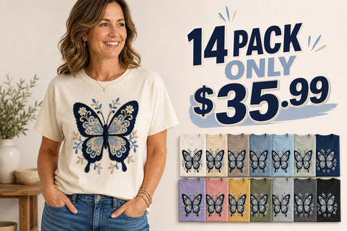 CLEARANCE SALE - Women's Crochet Butterfly Graphic Tee - 14 Colors & Bundle Deals