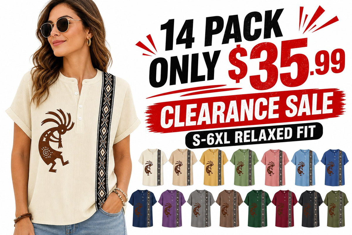 CLEARANCE SALE - Women's Southwest Kokopelli Henley Top - 14 Colors & Bundle Deals