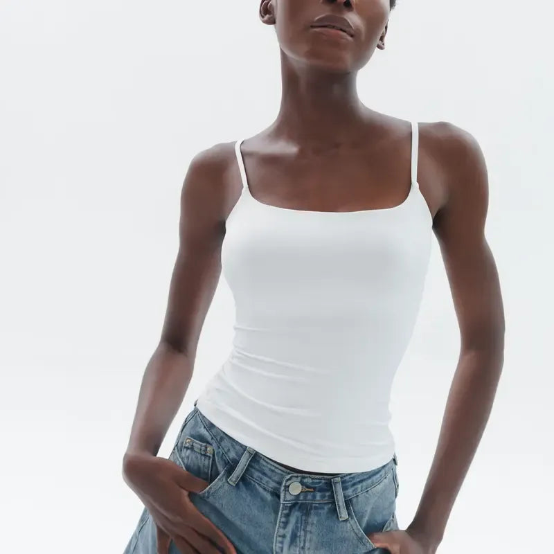 Women’s Square Neck Adjustable Strap Cami Tank Top