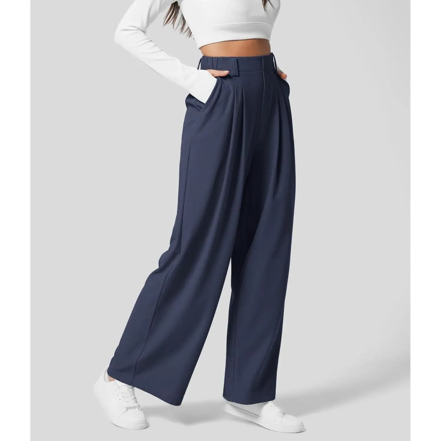 High Waisted Pocket Wide Leg Waffle Work Pants